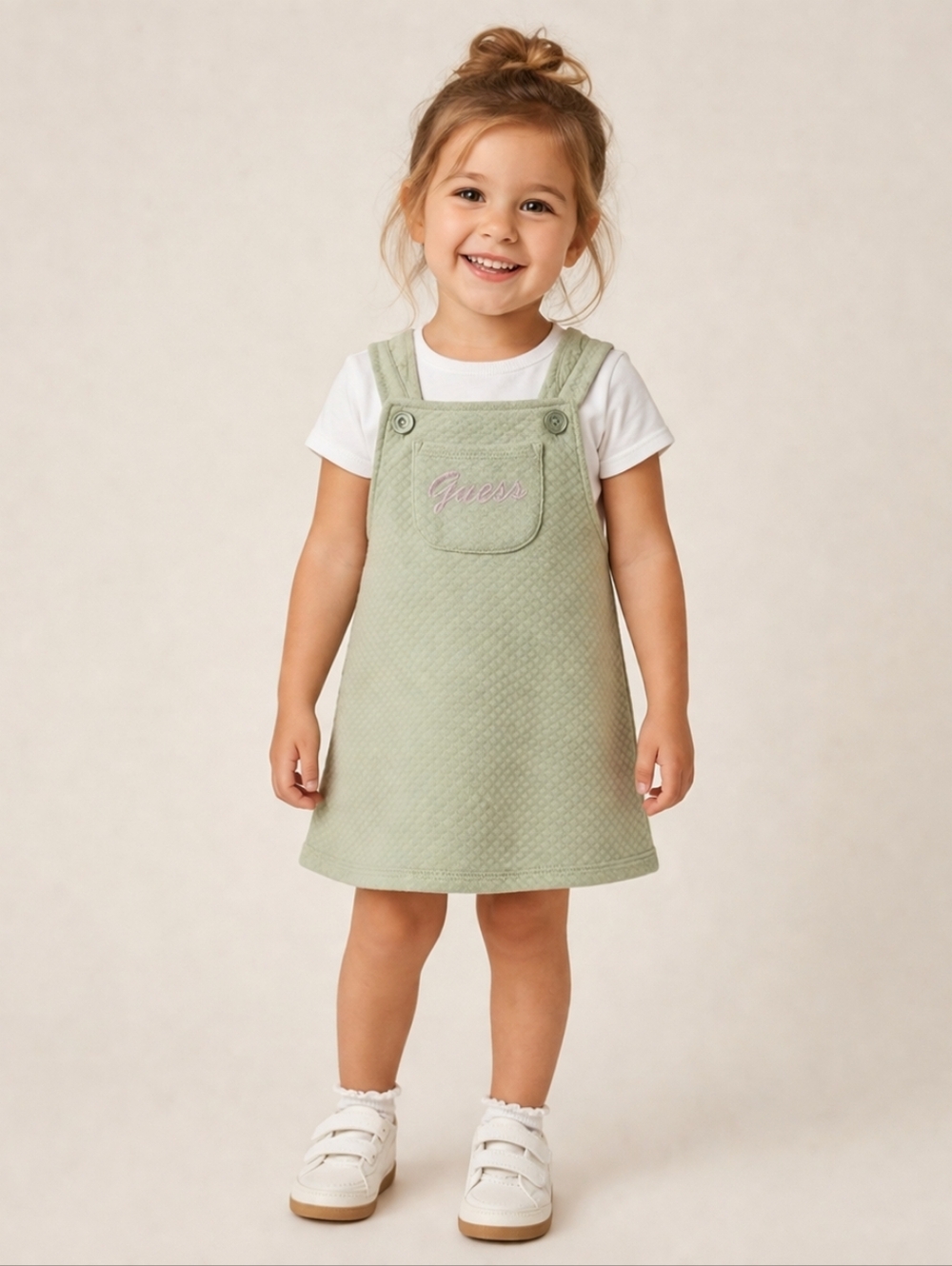 NWOT Toddler Girls' Guess Quilted Mint Green Embroidered Pinafore Dress 3T